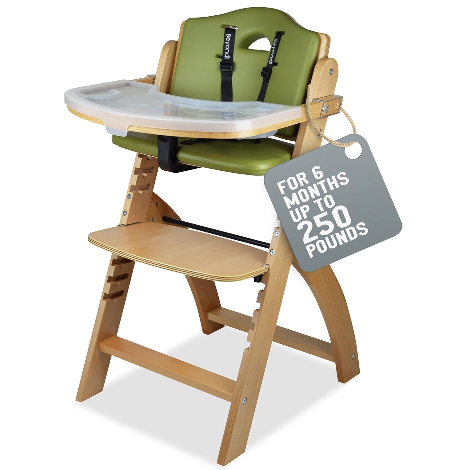 Abiie Beyond Junior High Chair, Adjustable Wood, Dove Grey Cushion, 250 lb Capacity, Stain & Water Resistant
