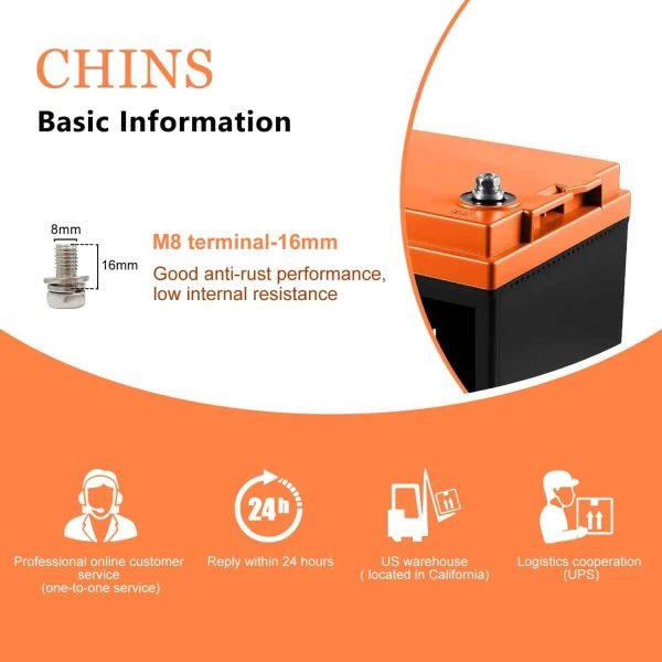 CHINS LiFePO4 Lithium Iron Battery 12V 100Ah for Boat Fishing