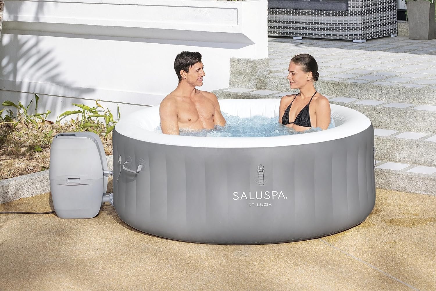 Bestway SaluSpa Miami EnergySense AirJet Inflatable Hot Tub Spa (71��� x 26���) | Portable Hot Tub with 2 Covers (1 Energy-Efficient Thermal Cover and 1 Standard Cover) | Fits Up to 2-4 Persons | Black