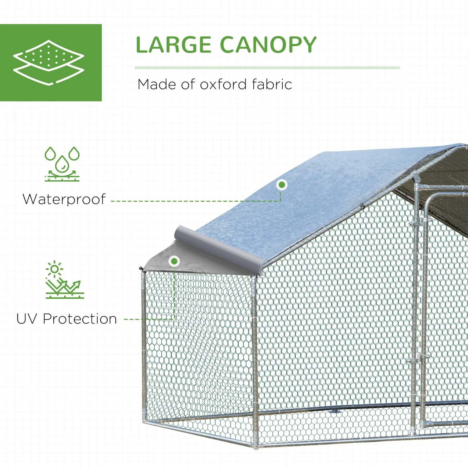 GFVCNIO PawHut Large Coop Metal Run with Waterproof and Anti-UV Cover Spire Shaped Walk-in Fence Cage Hen House for Outdoor and Yard Farm Use 1.26?? Tube Diameter 9.8?? x 6.6?? x 6.4??