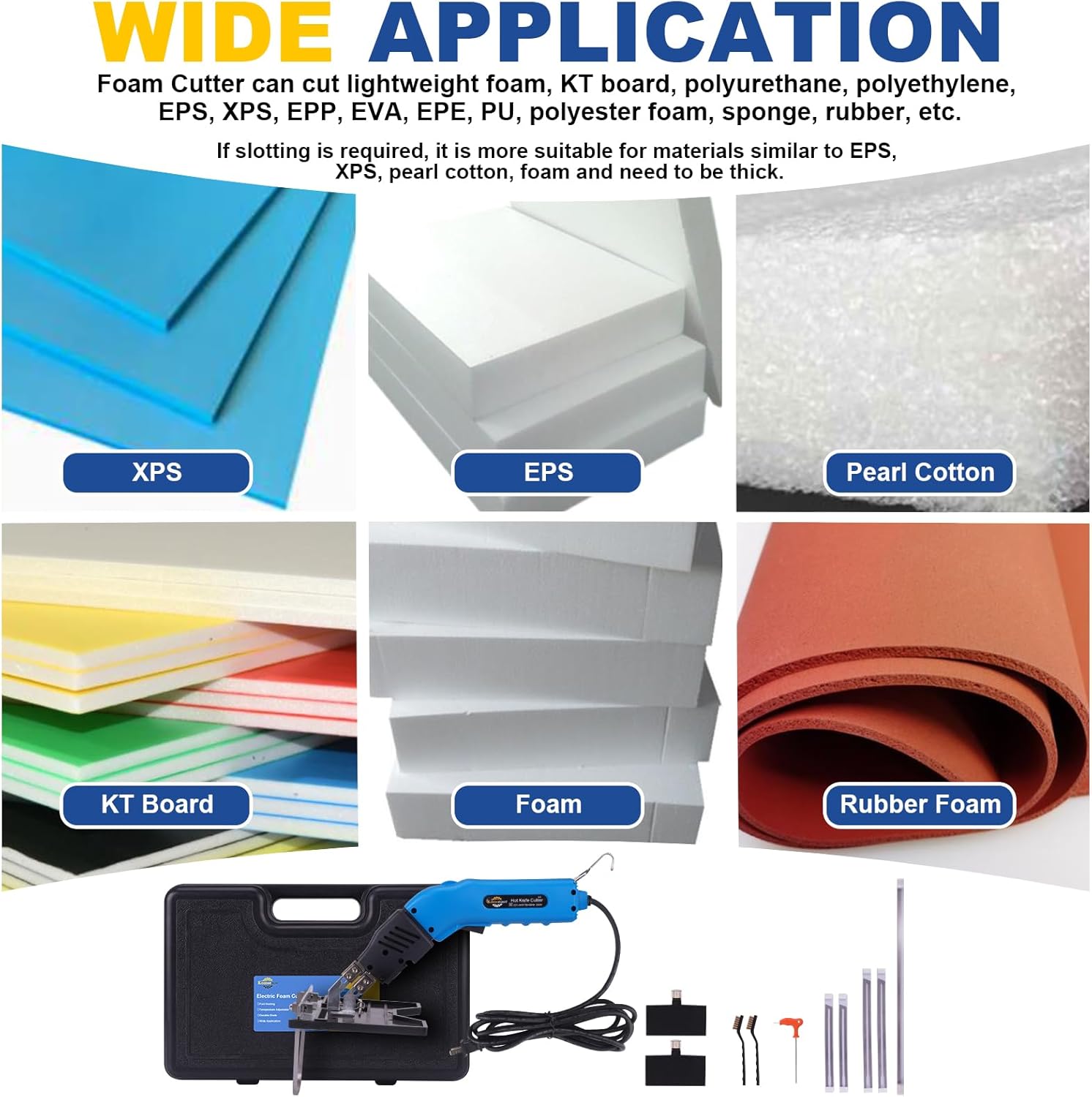 K2NSB 200W Electric Foam Cutter with Slotting, Air-Cooled Hot Knife for Styrofoam, EPP, EPS, XPS, EPE, KT Board  C 4 Blades Included
