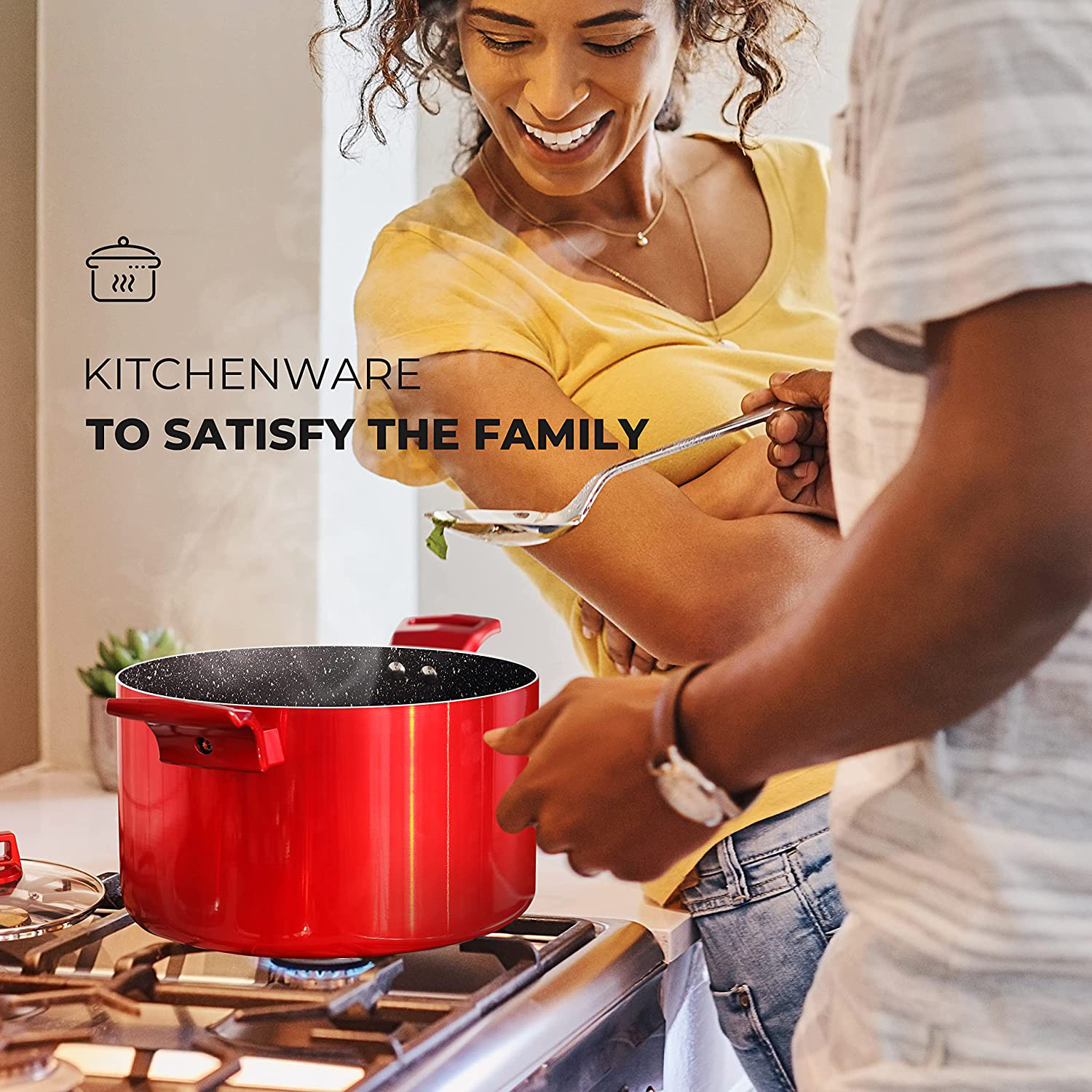 Red Nonstick Cookware Set  C 10 Pcs by [Brand Name], Induction Compatible, Chemical-Free, Includes Frying Pans, Saucepans, Saute Pan, Stock Pot