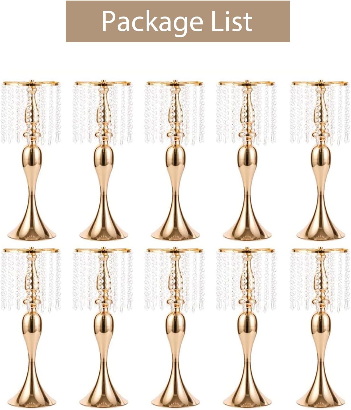 Sziqiqi Gold Metal Crystal Centerpiece Riser, 21.3    Tall, Pack of 10, Elegant Floral Stand for Weddings & Events