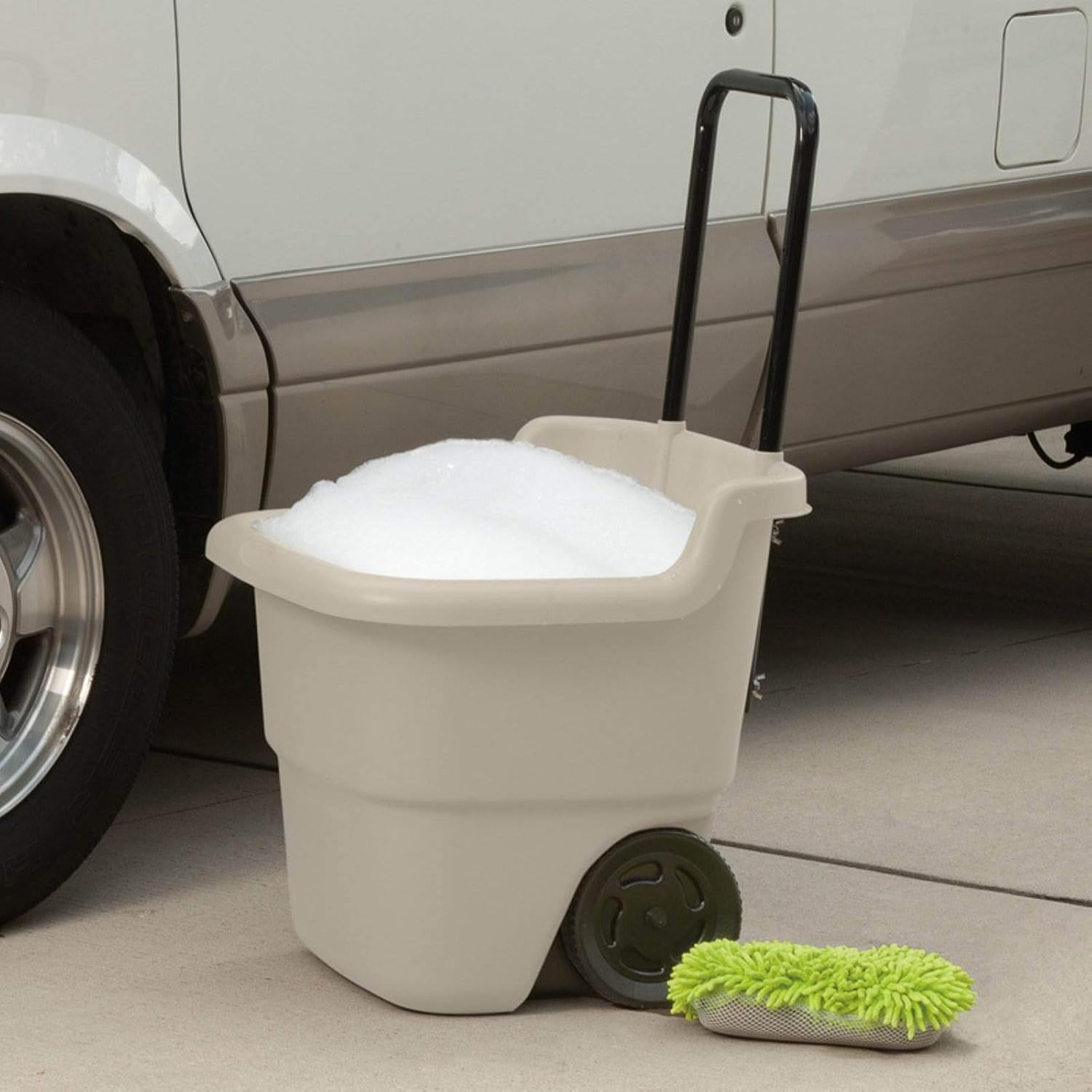 Suncast Resin 15.5 Gallon Multi-Purpose Rolling Cart with Wheels, Durable Plastic, Brown/Taupe