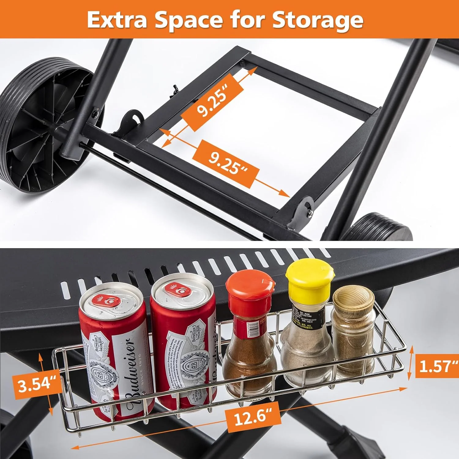 Outdoor Grill Cart Table with Storage, Stainless Steel BBQ Prep Station