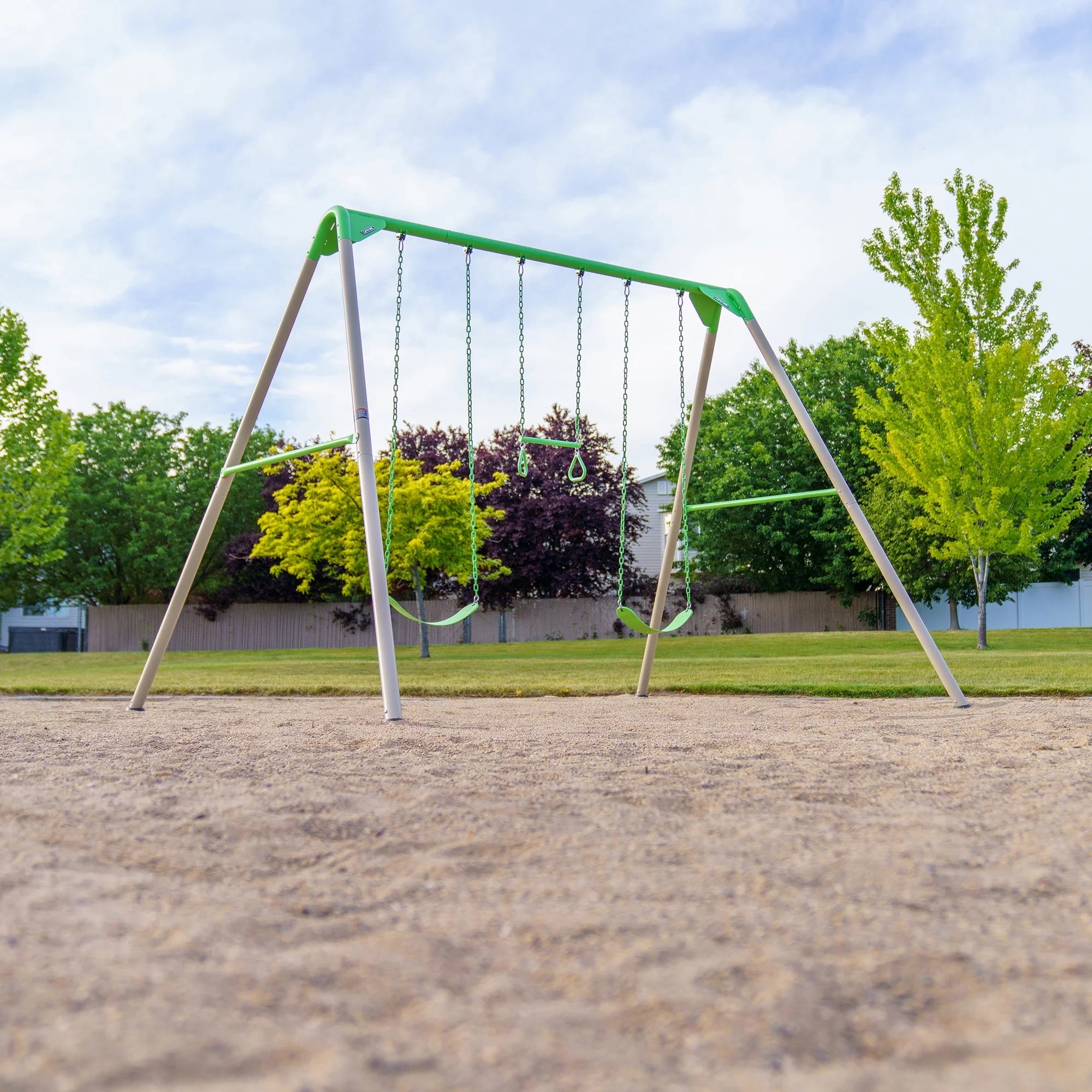 Lifetime Kid's Metal Swing Set with 2 Belt Swings and Trapeze Bar - 9 feet (91206)