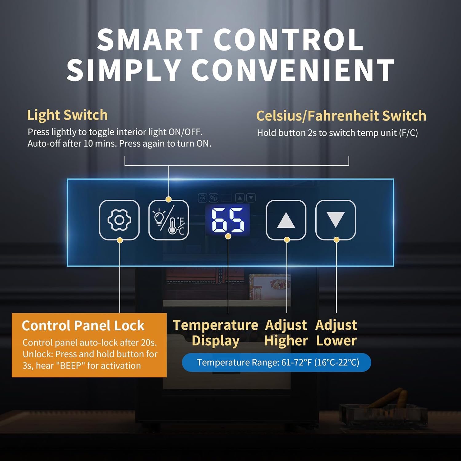 ThermoCigar 48L Cigar Humidor with Heating & Cooling, Cedar Wood, Digital Hygrometer, Quiet Electric Cooler for 350 Cigars