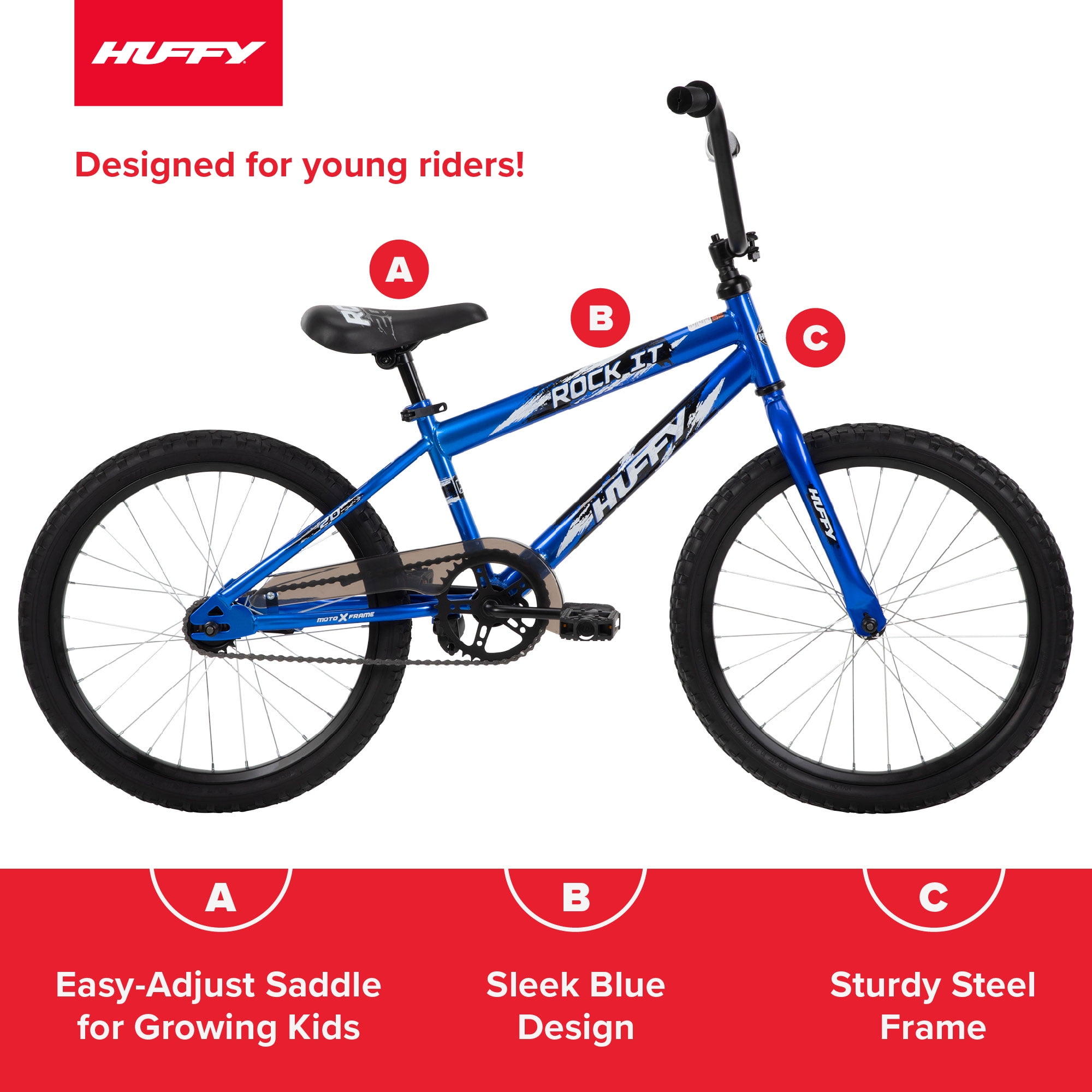 Huffy Rock It 20��� Kids Bicycle, Royal Blue, Ages 5+, Single-Speed, Training Wheels