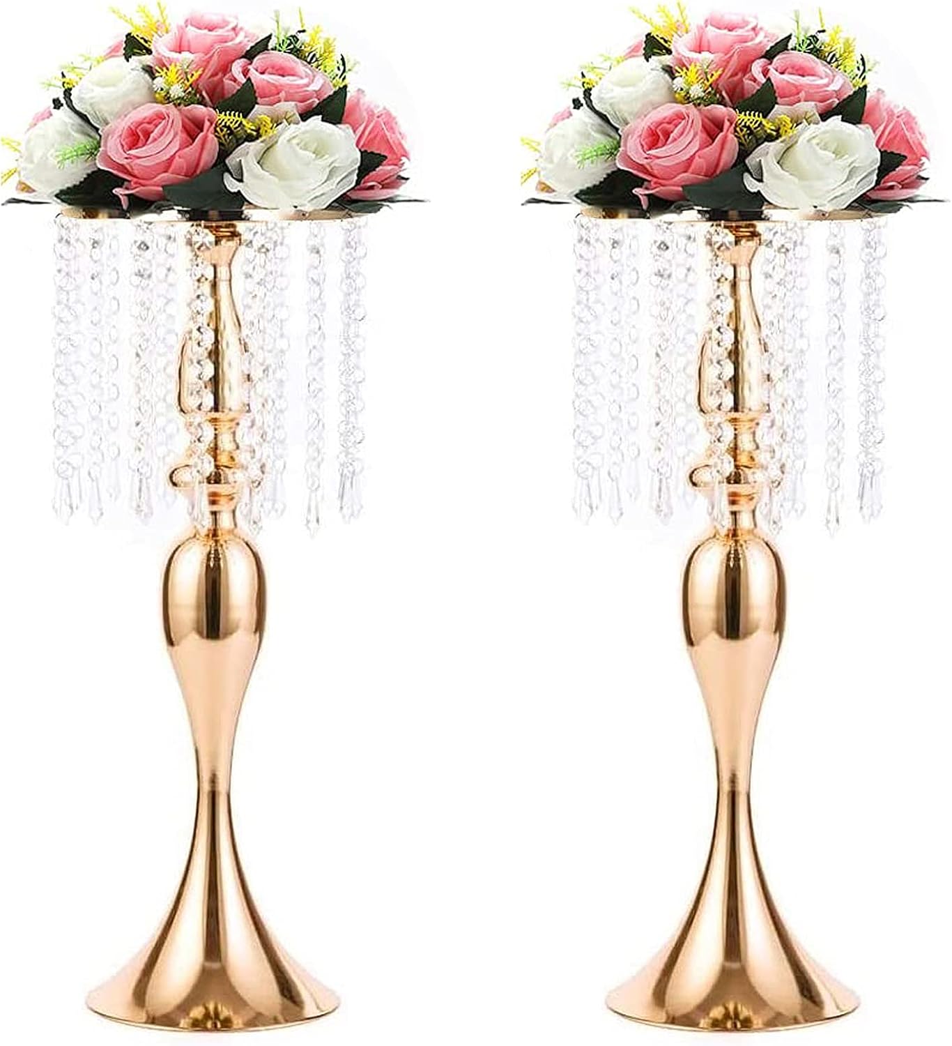 Sziqiqi Gold Metal Crystal Centerpiece Riser, 21.3    Tall, Pack of 10, Elegant Floral Stand for Weddings & Events