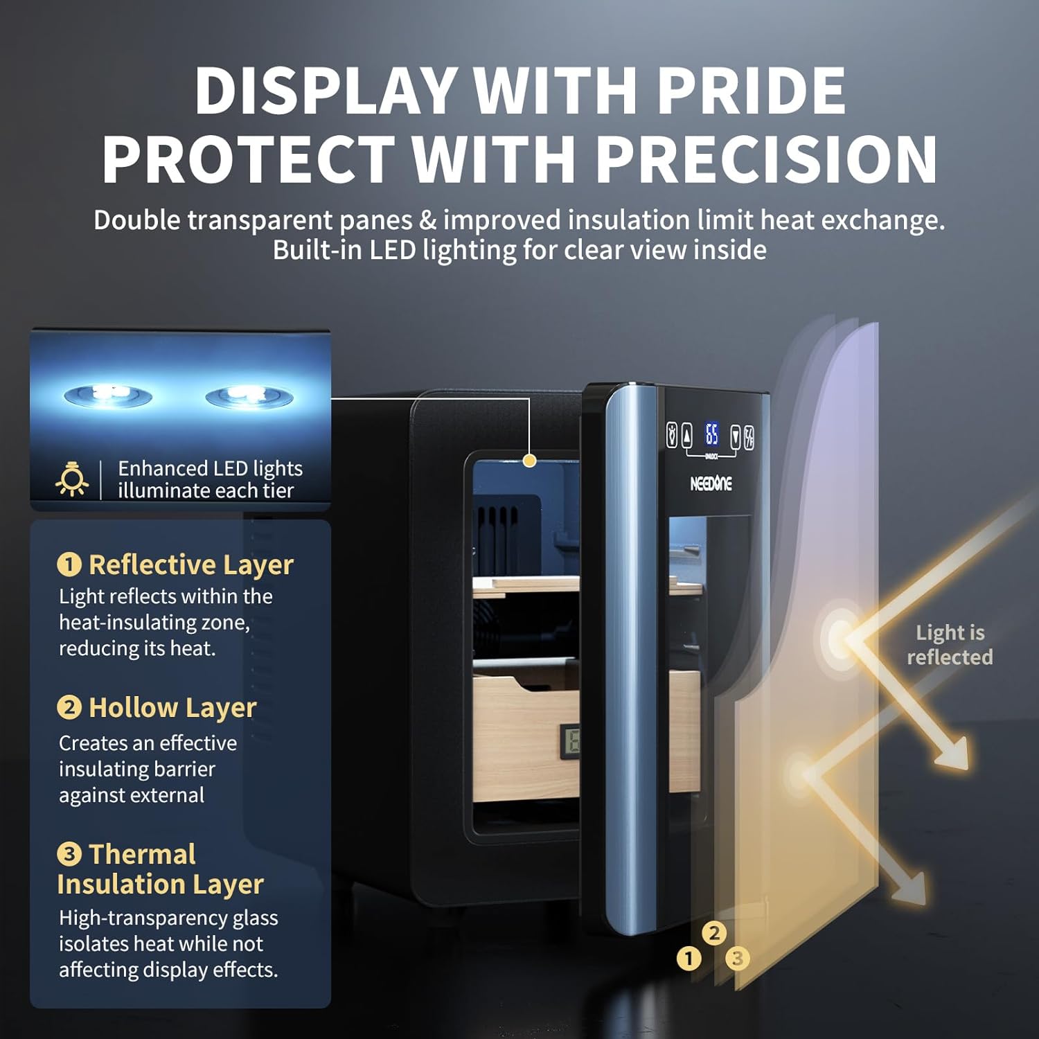 ThermoCigar 48L Cigar Humidor with Heating & Cooling, Cedar Wood, Digital Hygrometer, Quiet Electric Cooler for 350 Cigars