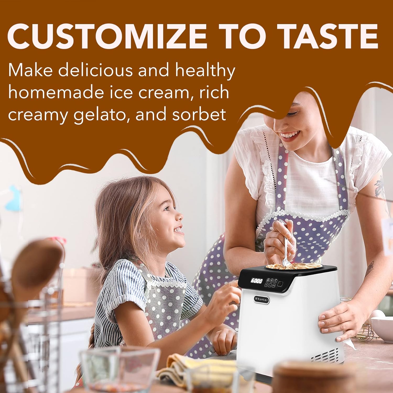 Automatic Ice Cream Maker 1.6 Quart Capacity Stainless Steel, with Built-in Compressor, no pre-Freezing, LCD Digital Display, Timer, One Size, Black