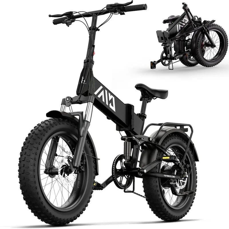 Buddy Pro 750W Foldable Electric Bike, 20��� Fat Tire, 48V 13Ah Battery, Dual Suspension, LCD Display, Black