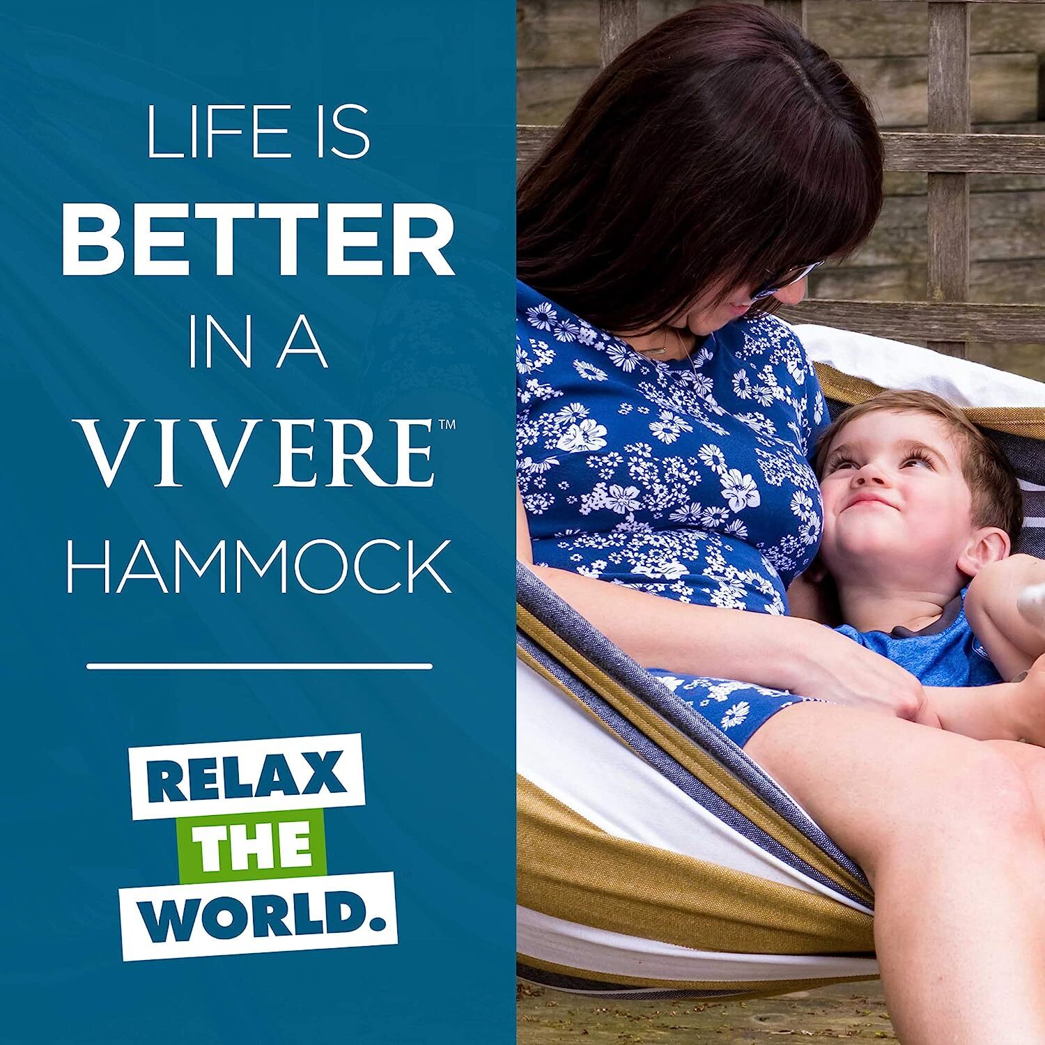 Vivere Double Cotton Hammock with Steel Stand, 450 lb Capacity, Tropical Colors, Includes Premium Carry Bag