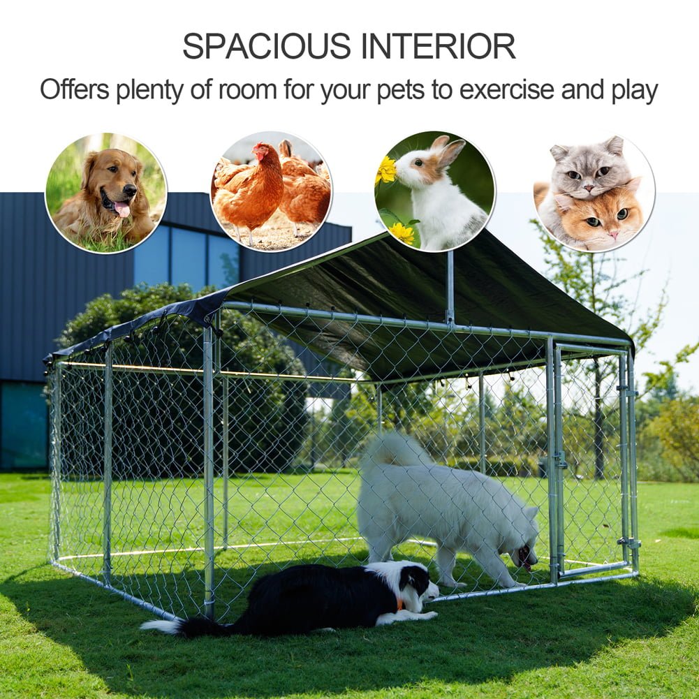 Outdoor Dog Kennel Dog Cage Dog Playpen Dog Fence Chicken Coop Hen House Heavy Duty Pet Playpen with Large Galvanized Chain Link with UV and Water Resistant Black Proof Cover