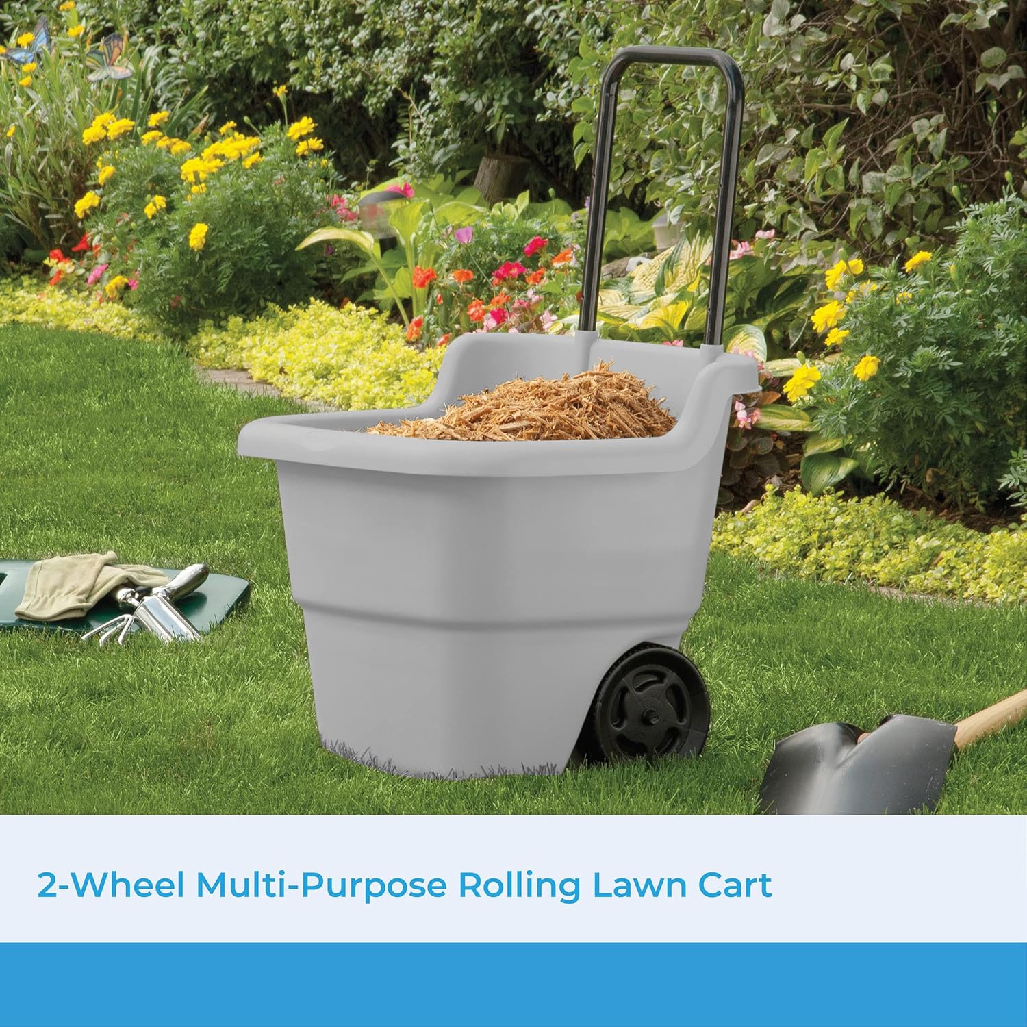 Suncast Resin 15.5 Gallon Multi-Purpose Rolling Cart with Wheels, Durable Plastic, Brown/Taupe