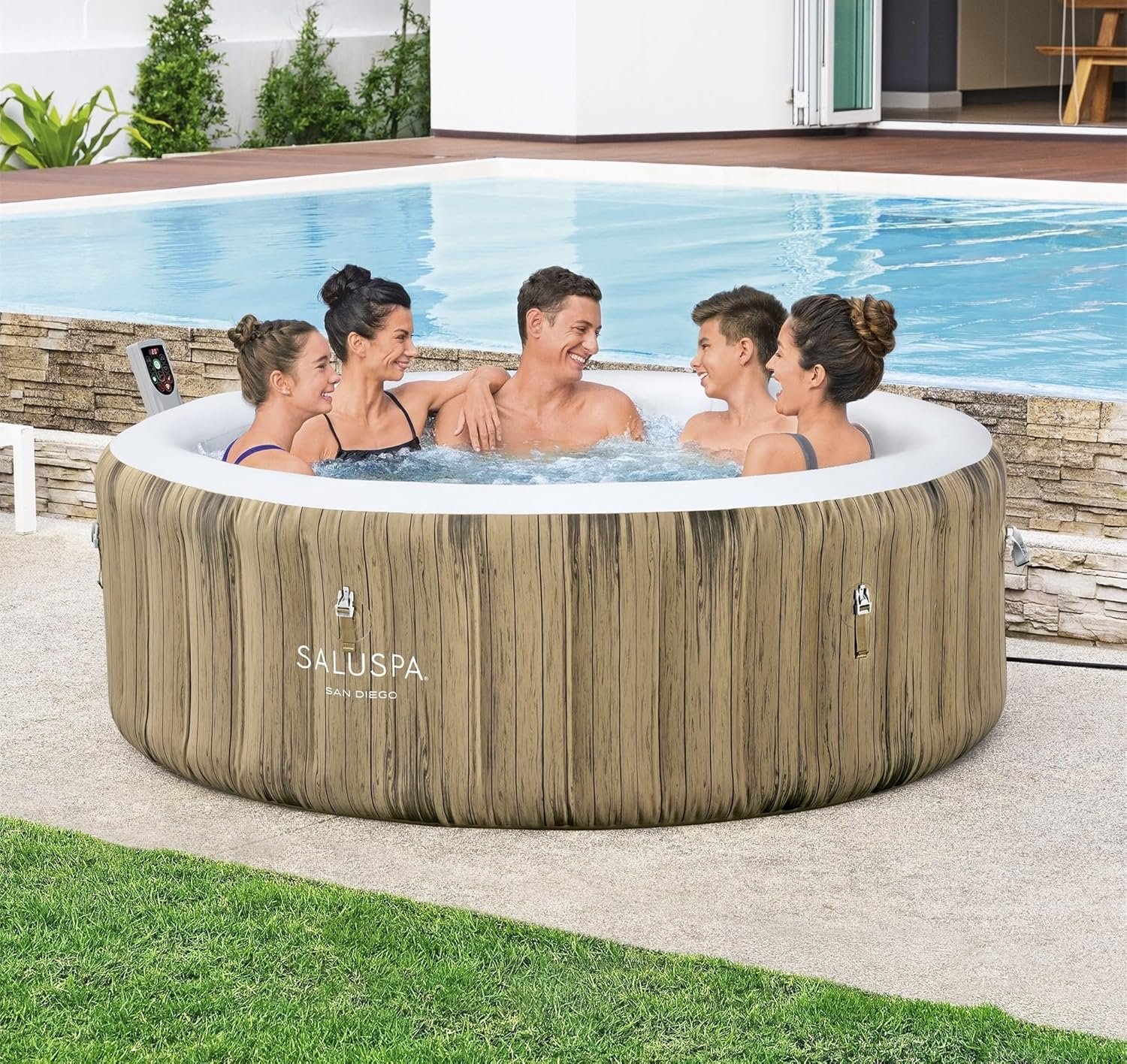 Bestway SaluSpa Miami EnergySense AirJet Inflatable Hot Tub Spa (71��� x 26���) | Portable Hot Tub with 2 Covers (1 Energy-Efficient Thermal Cover and 1 Standard Cover) | Fits Up to 2-4 Persons | Black