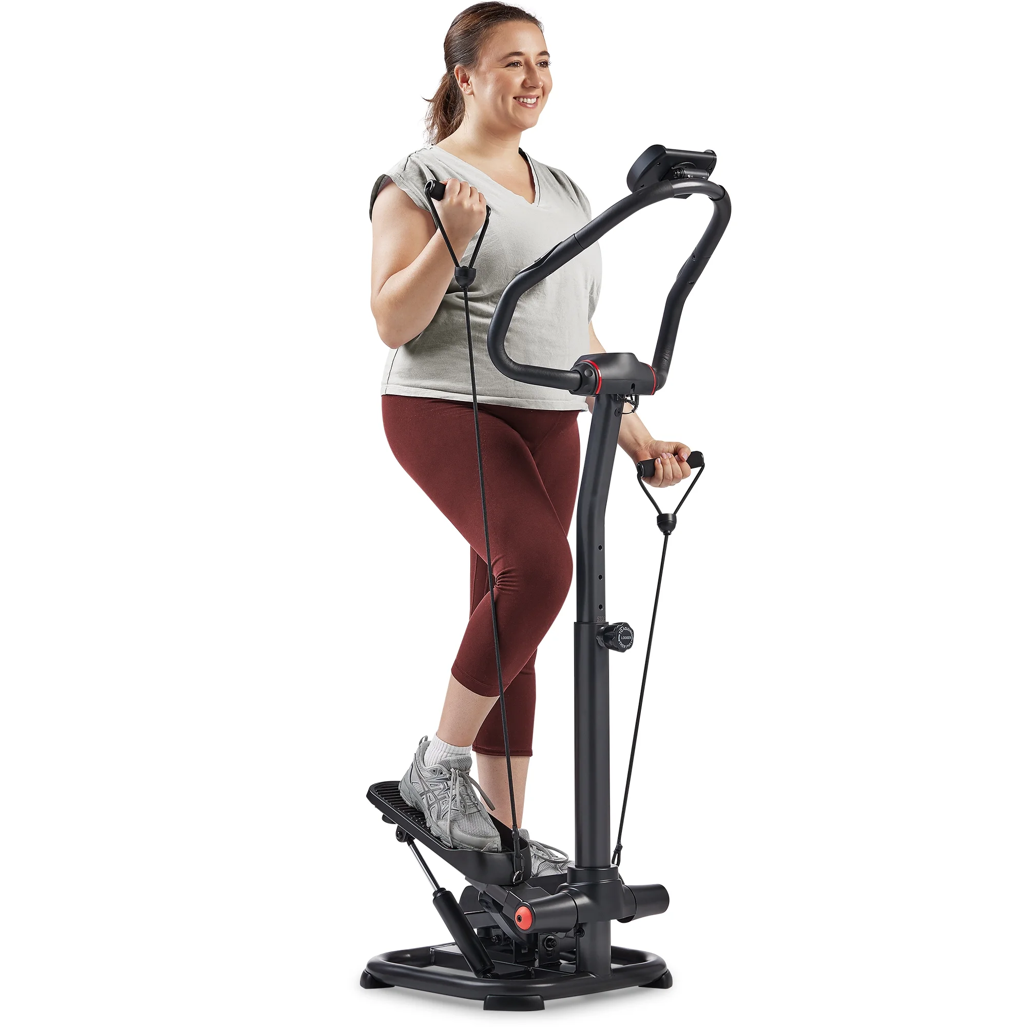 Sunny Health & Fitness Duo Function Premium Heavy Duty 330 LB Capacity Power Stepper with Resistance Bands, Space-Saving Low Impact Peddle w SunnyFit? App Enhanced Connectivity - SF-S021055