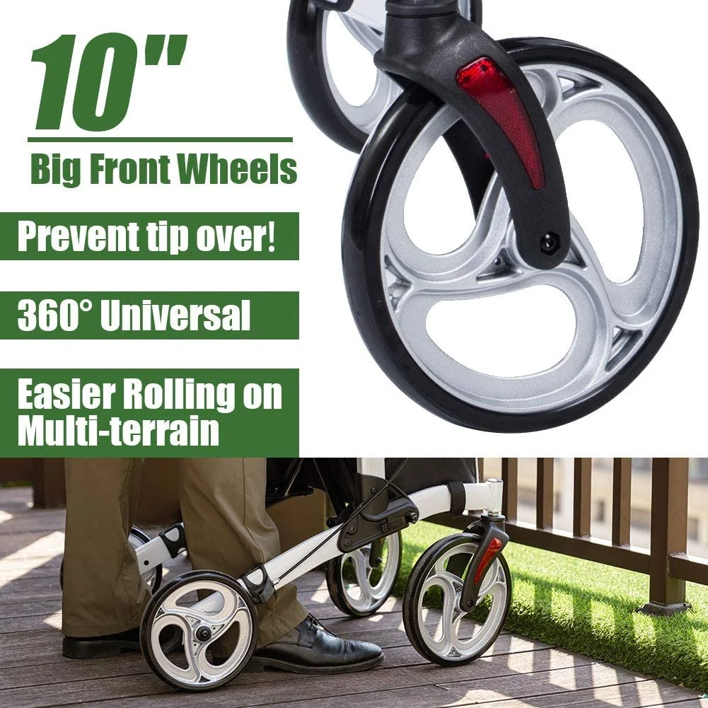 BEYOUR WALKER Upright Walker, 10    Wheels, Adjustable Armrest, Foldable Rollator for Seniors, White