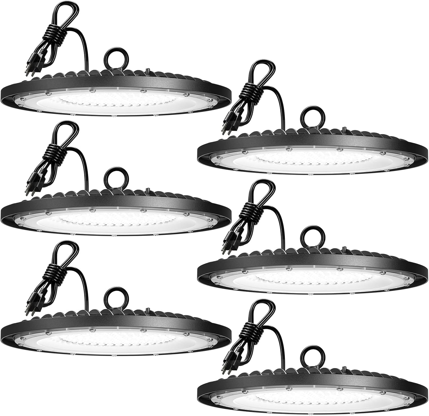 LED High Bay Light 150W 21,000lm 5000K UFO LED High Bay Shop Light with UL Listed Hook 5' Cable Alternative to 650W MH/HPS for Commercial Bay Lighting Fixture-6 Pack