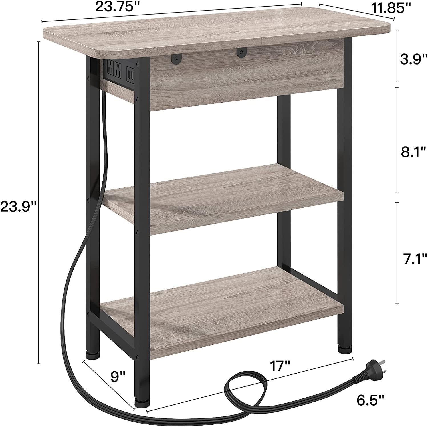 Flip Top End Table with Charging Station  C USB Ports & Outlets, Storage Shelf, Ideal for Living Room & Bedroom by [Brand Name]