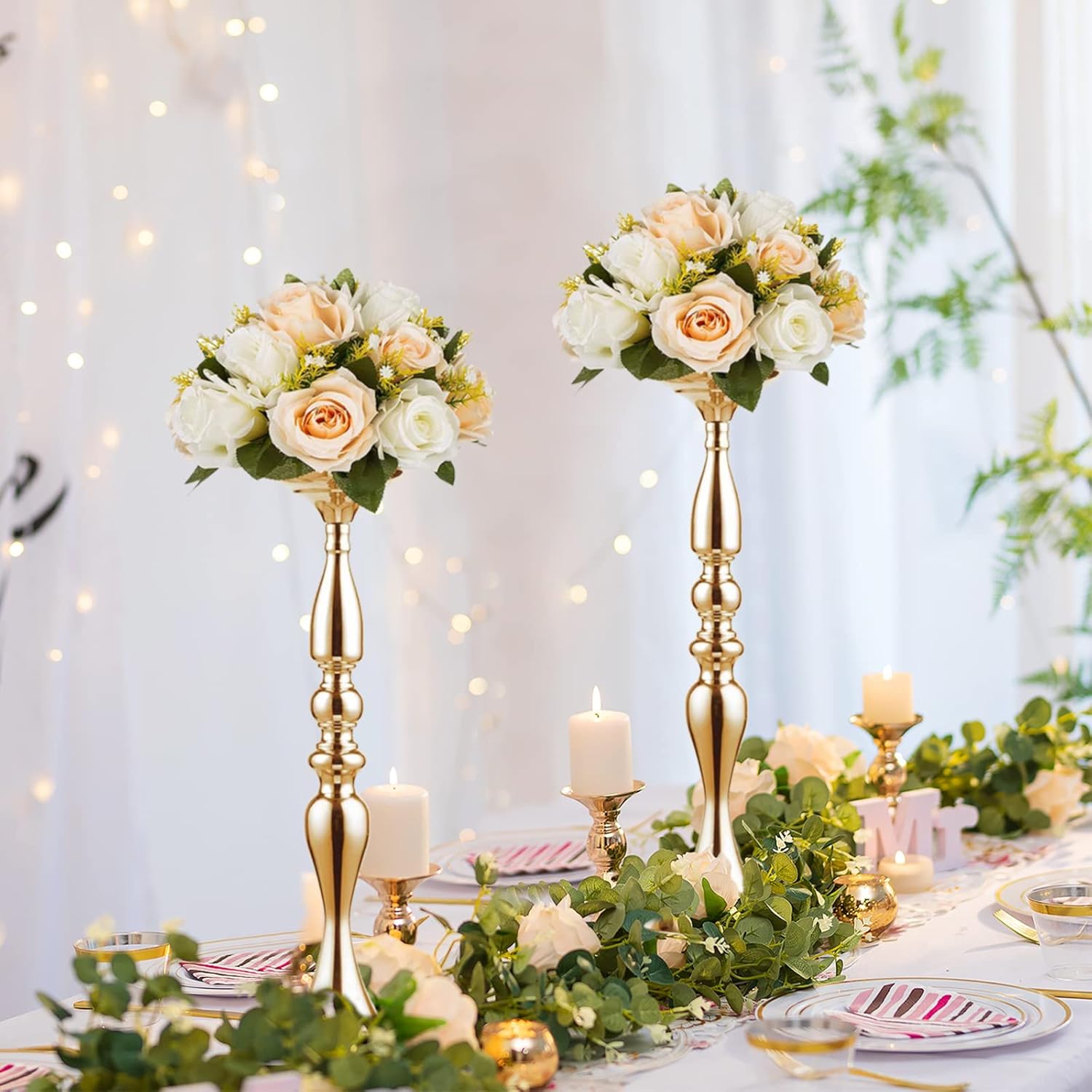 Elegant Silver Metal Wedding Centerpiece Stand 31.5     C Tall Tabletop Decor for Events & Parties