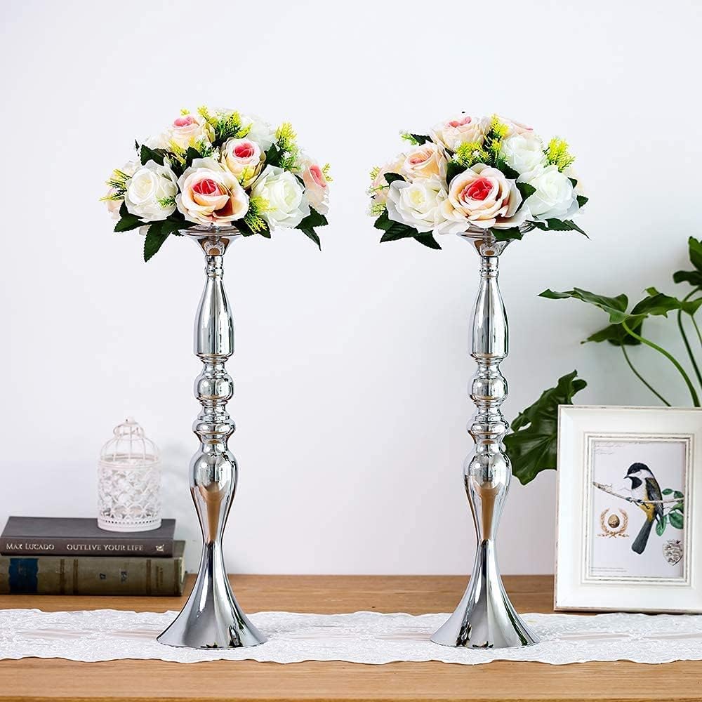 Elegant Silver Metal Wedding Centerpiece Stand 31.5     C Tall Tabletop Decor for Events & Parties
