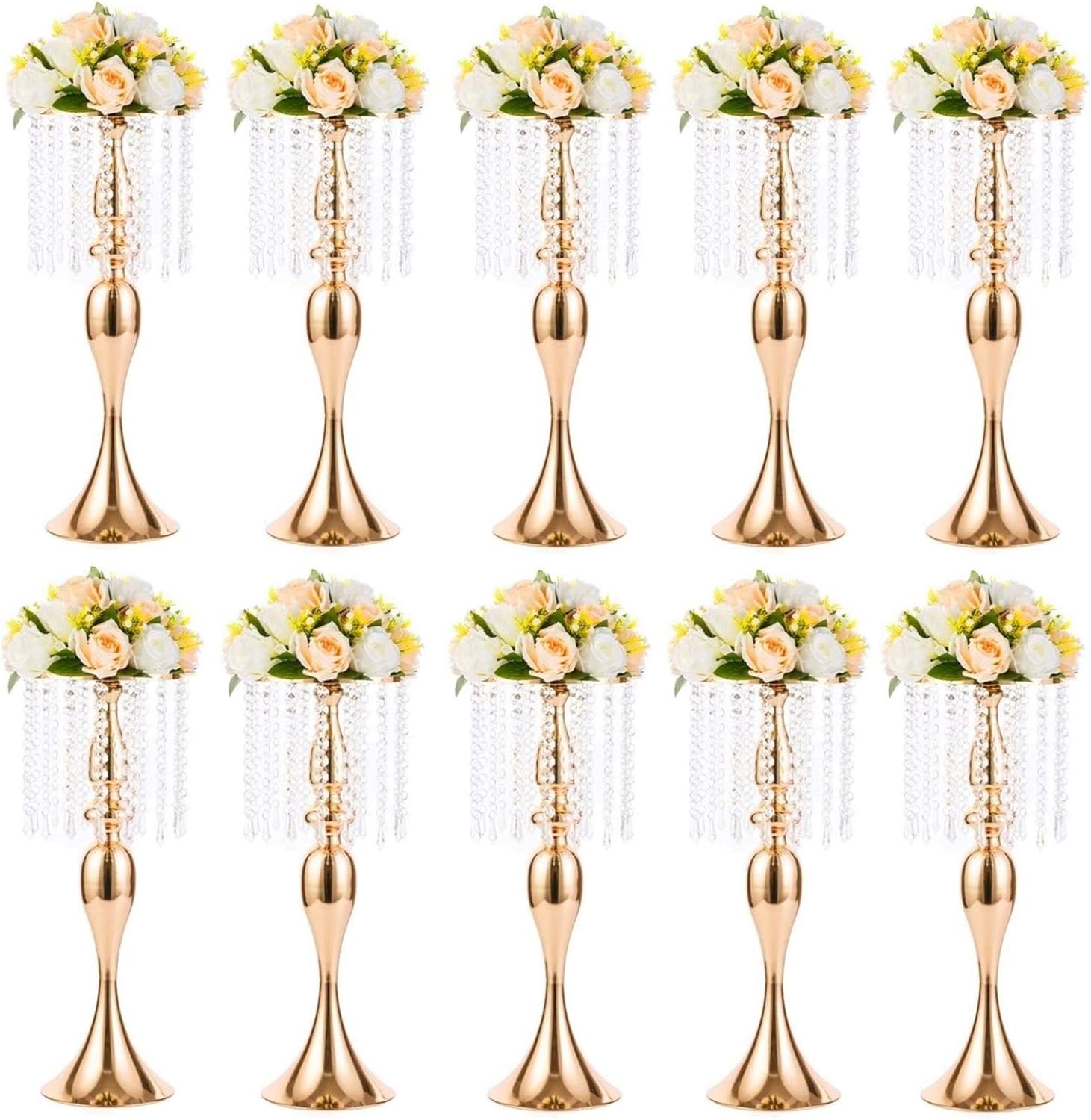 Sziqiqi Gold Metal Crystal Centerpiece Riser, 21.3    Tall, Pack of 10, Elegant Floral Stand for Weddings & Events