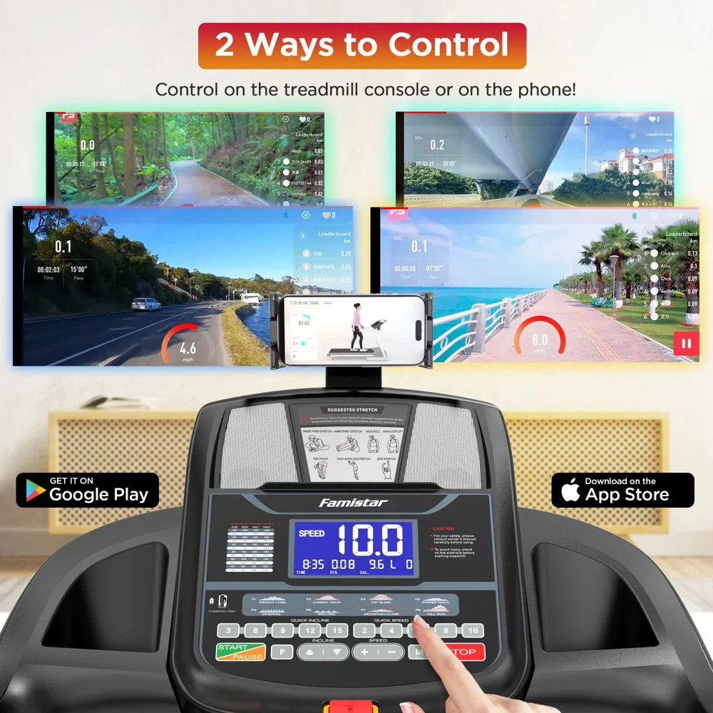 Famistar 4.5HP Foldable Treadmill with 15 Auto Incline Levels, 10MPH Speed, 300LB Capacity, Home Fitness Equipment