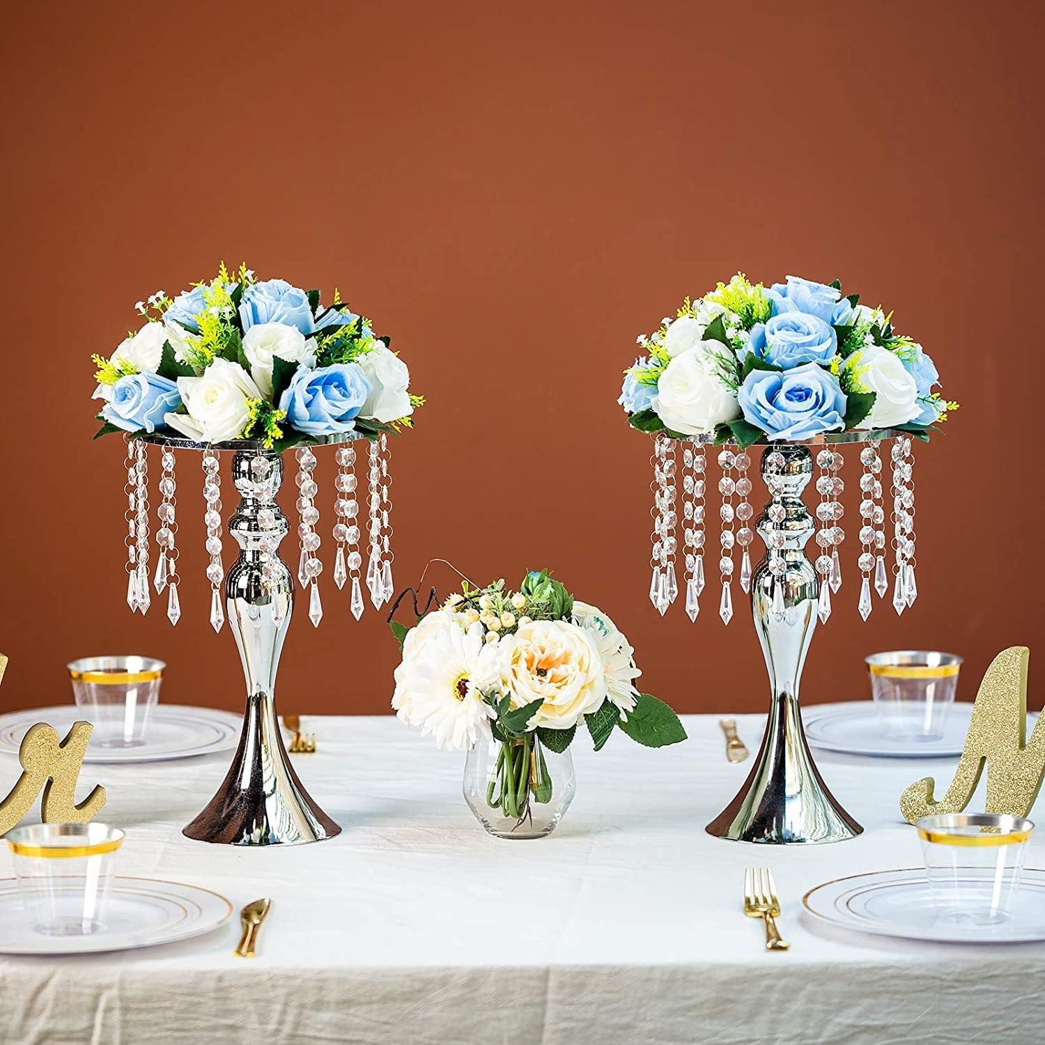 Sziqiqi Gold Metal Crystal Centerpiece Riser, 21.3    Tall, Pack of 10, Elegant Floral Stand for Weddings & Events