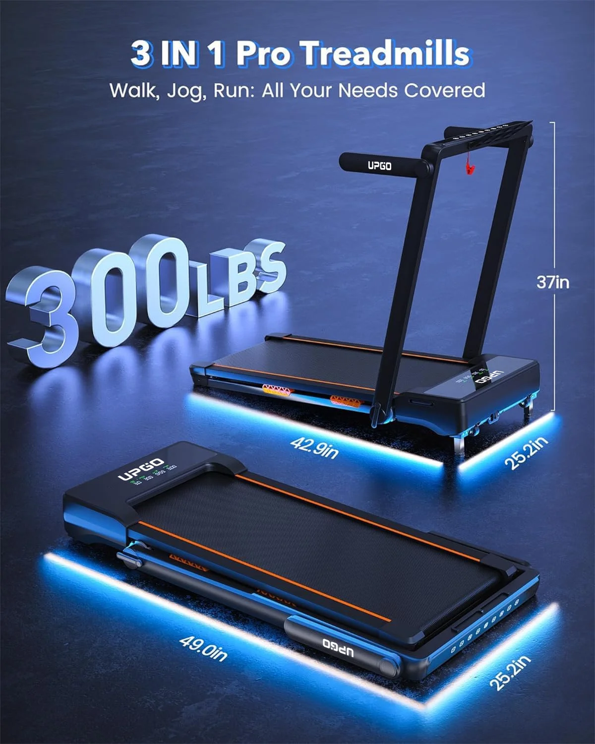 Walking Pad Treadmill with Auto Incline, 9% Incline Treadmill with 3 Slopes, 300LBS Weight Capacity Under Desk Treadmill for Home/Office