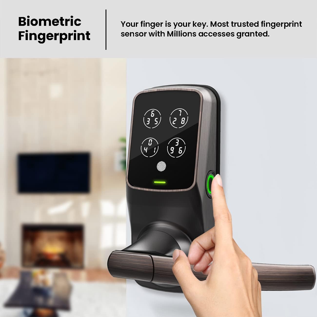 Lockly Smart Door Lock  C Keyless Entry with Biometric Fingerprint, Voice Control, Matte Black, Latch Edition, Wi-Fi & Bluetooth Enabled