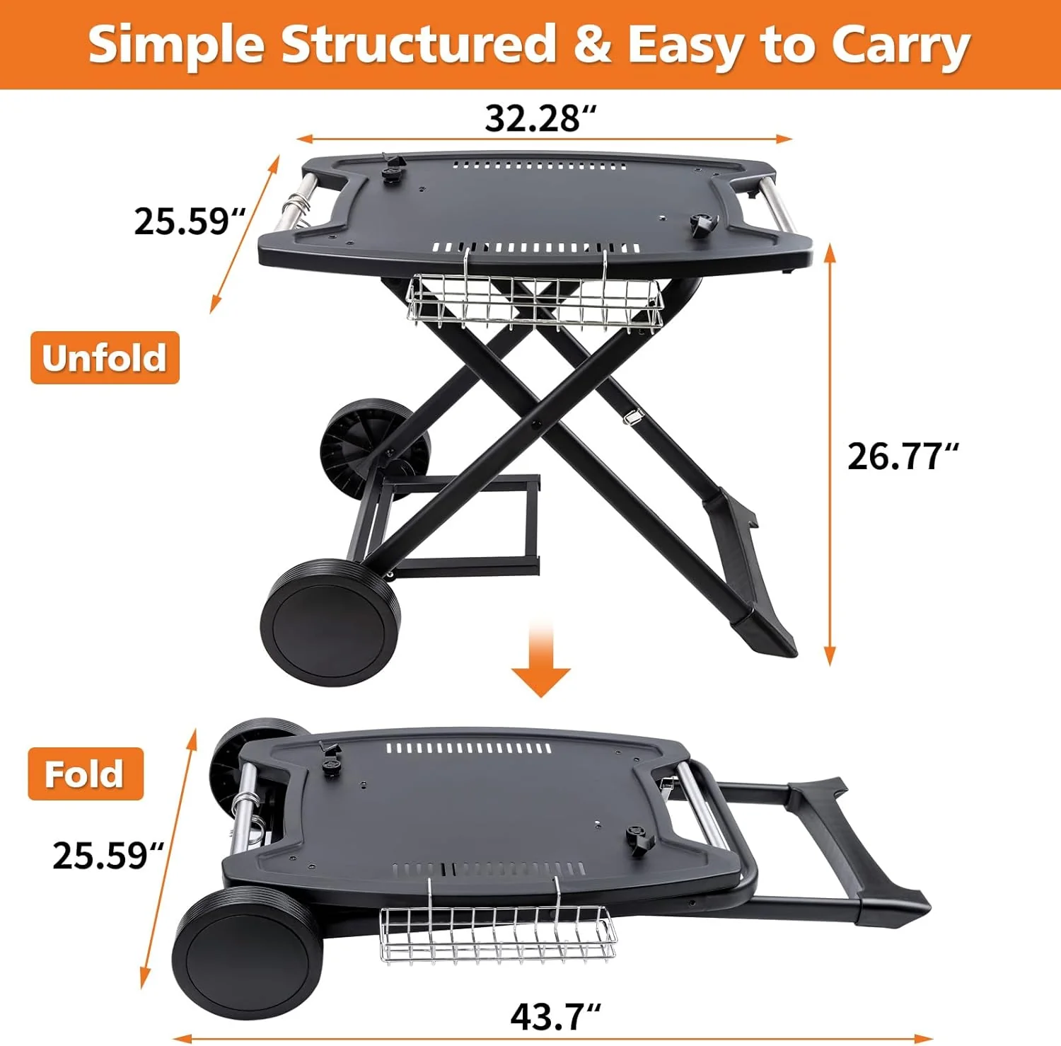 Outdoor Grill Cart Table with Storage, Stainless Steel BBQ Prep Station