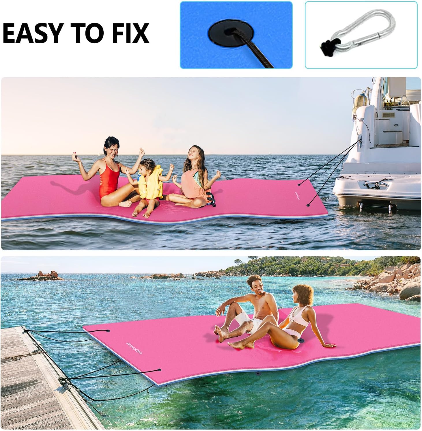 Floating Water Mat, 9/12/18 FT Lily Pad Floating Mat for The Water, 3-Layer XPE Foam Water Floating Island w/Bungee Tether & Storage Straps for Lake Pool Beach River