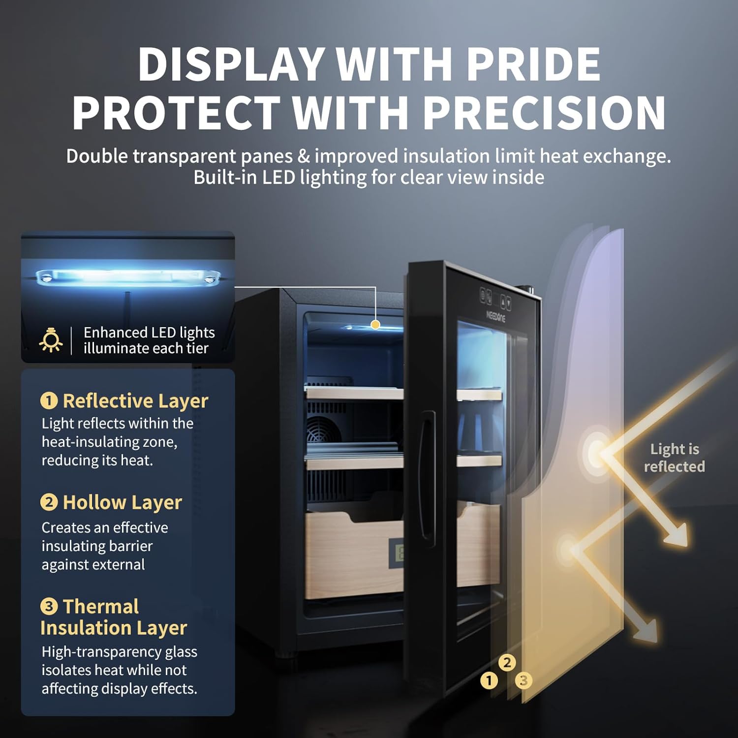 ThermoCigar 48L Cigar Humidor with Heating & Cooling, Cedar Wood, Digital Hygrometer, Quiet Electric Cooler for 350 Cigars