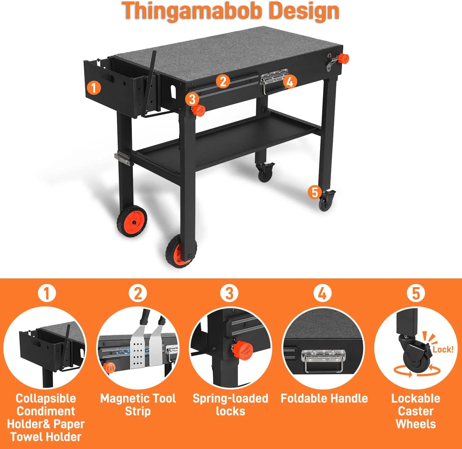Outdoor Grill Table - Blackstone Griddle Stand with BBQ Prep Table, Wheels, Seasoning Tray