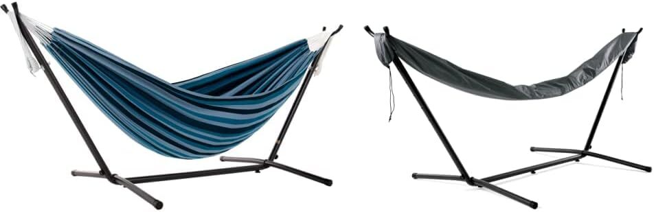 Vivere Double Cotton Hammock with Steel Stand, 450 lb Capacity, Tropical Colors, Includes Premium Carry Bag