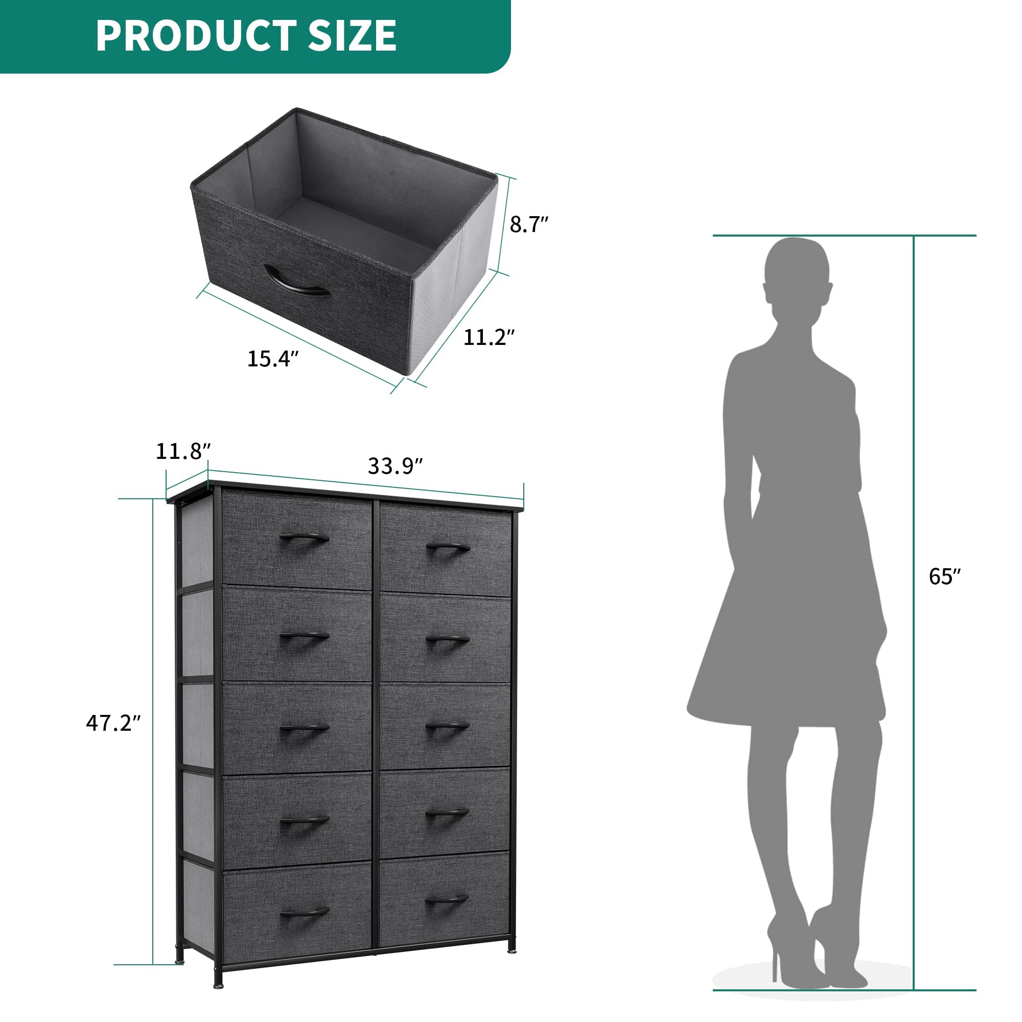 YITAHOME Dresser Storage Drawers Charcoal