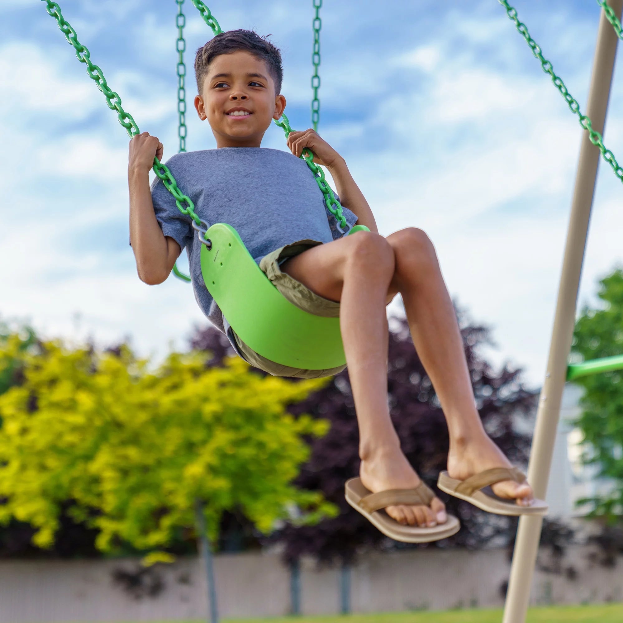 Lifetime Kid's Metal Swing Set with 2 Belt Swings and Trapeze Bar - 9 feet (91206)