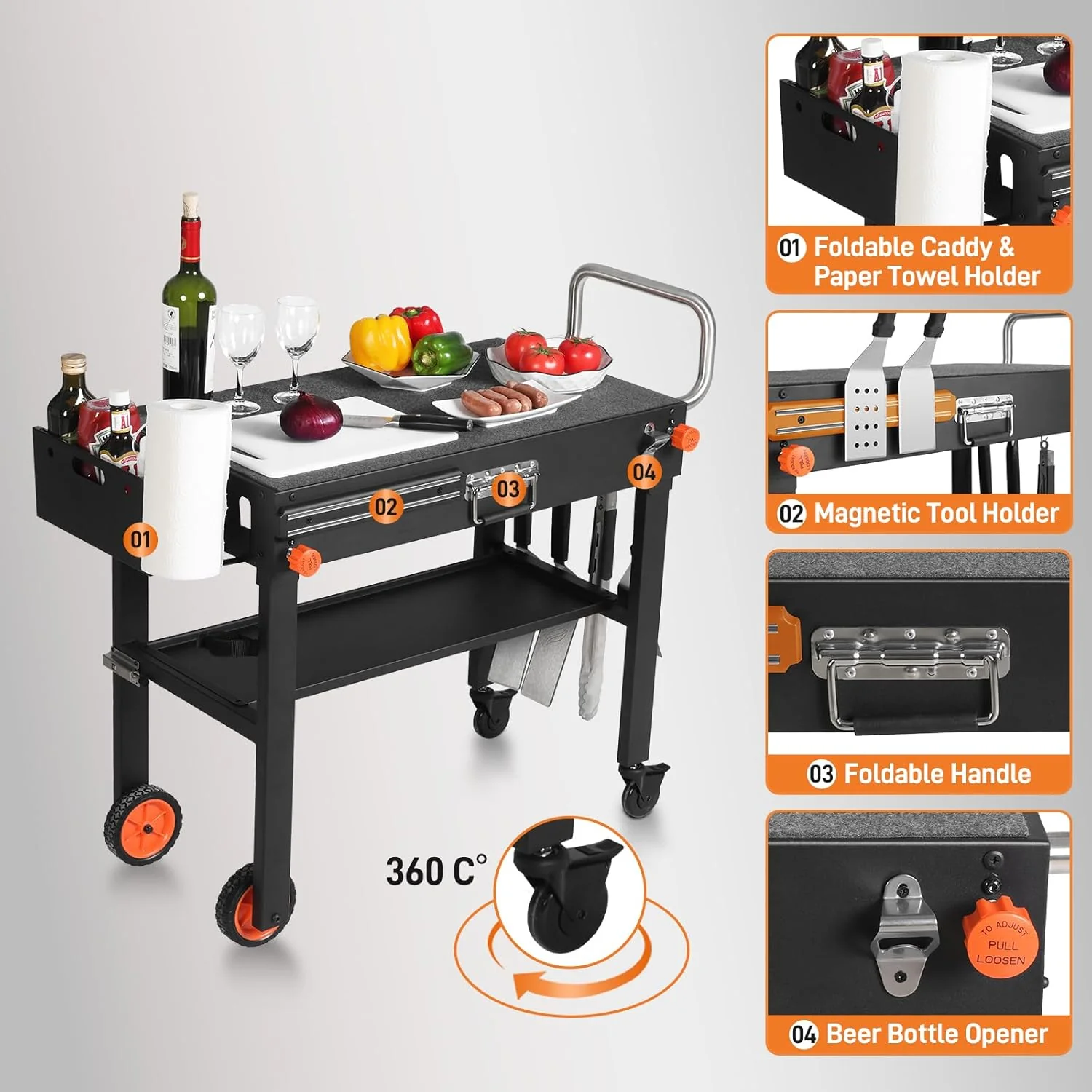 Portable Universal Grill Table Stand - Sturdy Outdoor Dining Cart