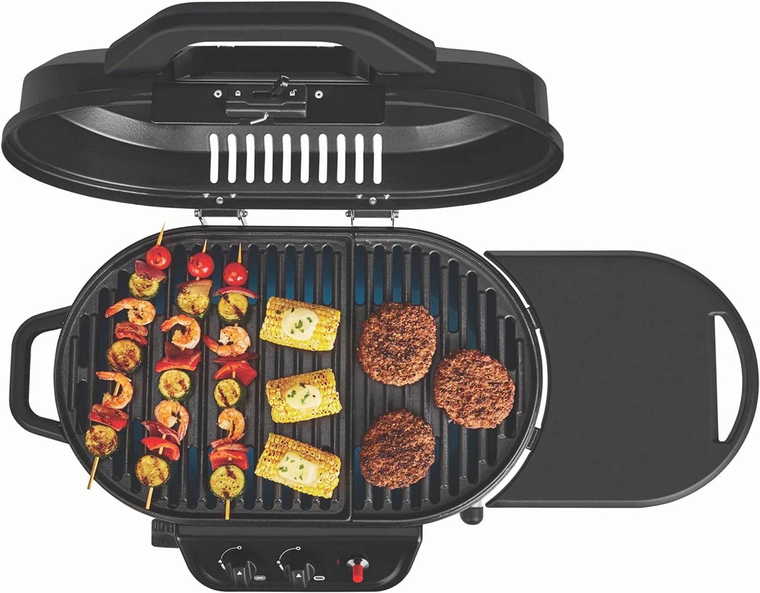 RoadTrip 225 Portable Stand-Up Propane Grill, Gas Grill with Push-Button Starter, Folding Legs & Wheels, Side Table, & 11,000 BTUs of Power for Camping, Tailgating, Grilling & More