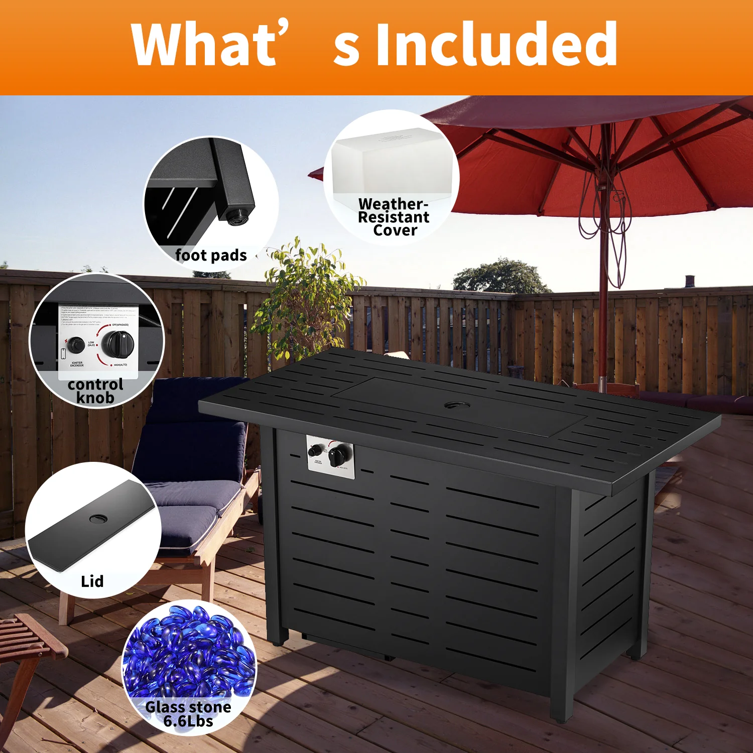 R.W.FLAME 43��� Outdoor Propane Gas Fire Pit Table with Glass Cover, Multi-Function BBQ Grill & Bonfire Pit, 50,000 BTU, ETL/CSA Certified