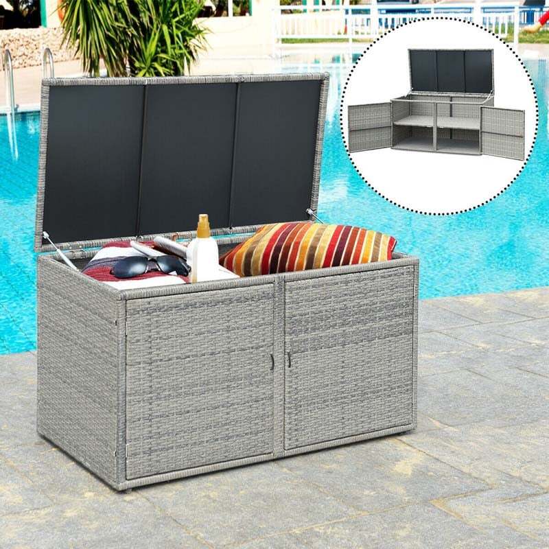 Keter 88 Gallon Rattan Outdoor Deck Storage Box  C Weatherproof Patio Container