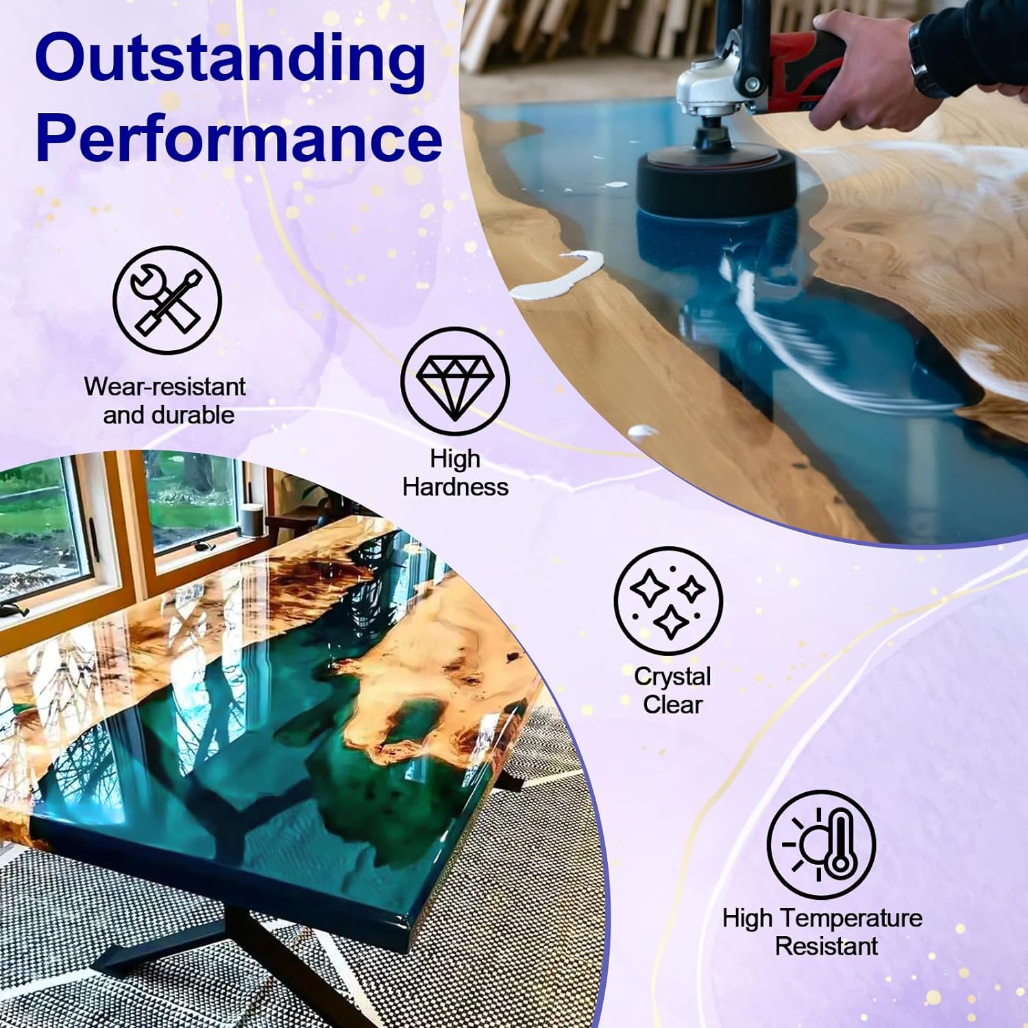 2 Gallon Epoxy Resin + 2 Gallon Epoxy Hardener, High Gloss Coating for River Table Tops, Art Casting Resin, Jewelry Making, DIY, Tumblers, Molds, Art Painting, Fast Curing Resin