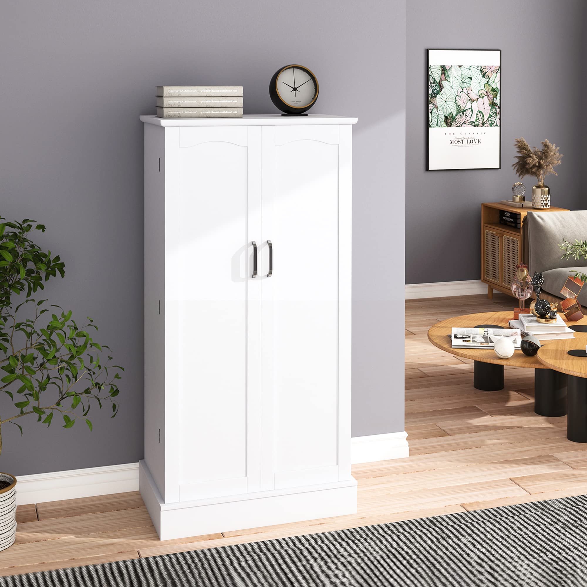 Jehiatek 47u201d Kitchen Pantry Cabinet, White Freestanding Buffet Cupboards Sideboard with Doors & Adjustable Shelves, Kitchen Pantry Storage Cabinet for Kitchen, Living Room and Dinning Room