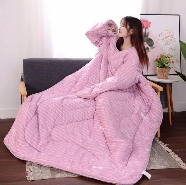 PoufitTM Cozy Quilt with Sleeves, Warm Microfiber Blanket, Back Zipper, Hypoallergenic, 1.2  1.6m, Polyester/Cotton