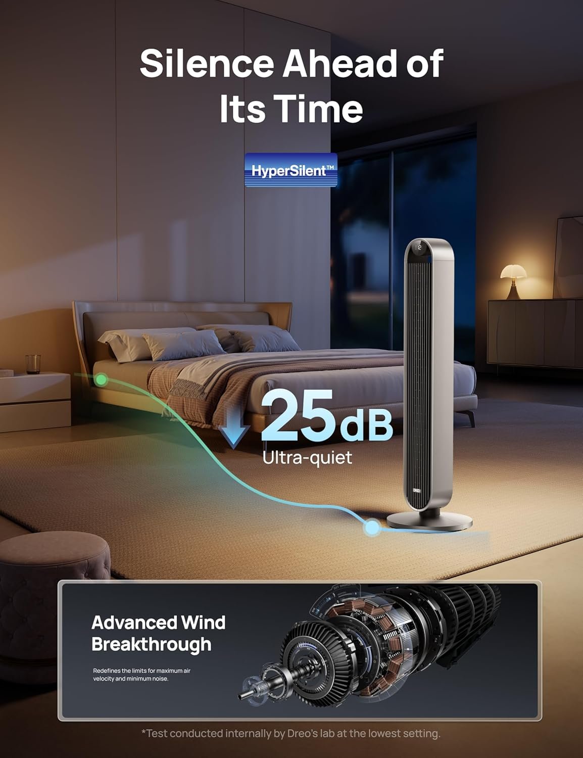 Dreo Tower Fan for Bedroom, 42 Inch 120�� Oscillating Fan, 25dB Quiet DC Motor, 28ft/s Velocity Bladeless Standing Fan with 12 Speeds, 4 Modes, 12H Timer Cooling Fans for Home, Living Room, Pilot Max S