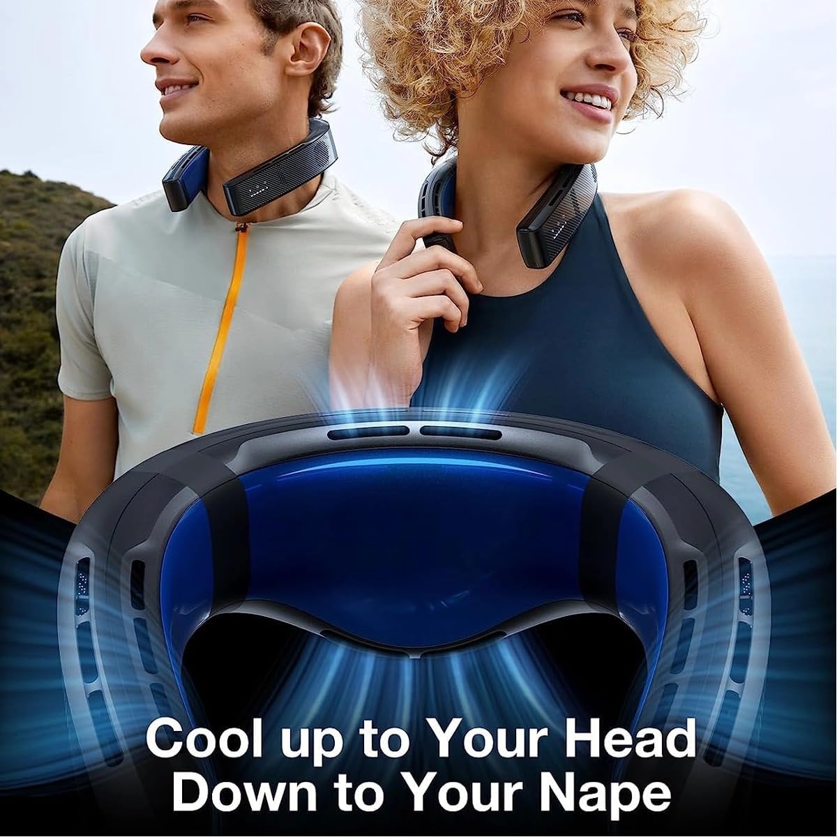 Portable Cooling Fan Neck Air Conditioner Cooling Version Neck Fan Full-body Cooling Portable Fan AI Temp Control Wearable Cooler(White)