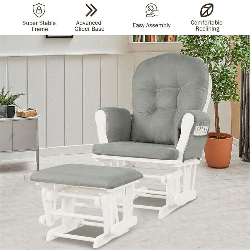 ComfortMax Wooden Glider Rocking Chair with Ottoman & Storage Pocket for Nursery, Supports 396 lbs, Beige