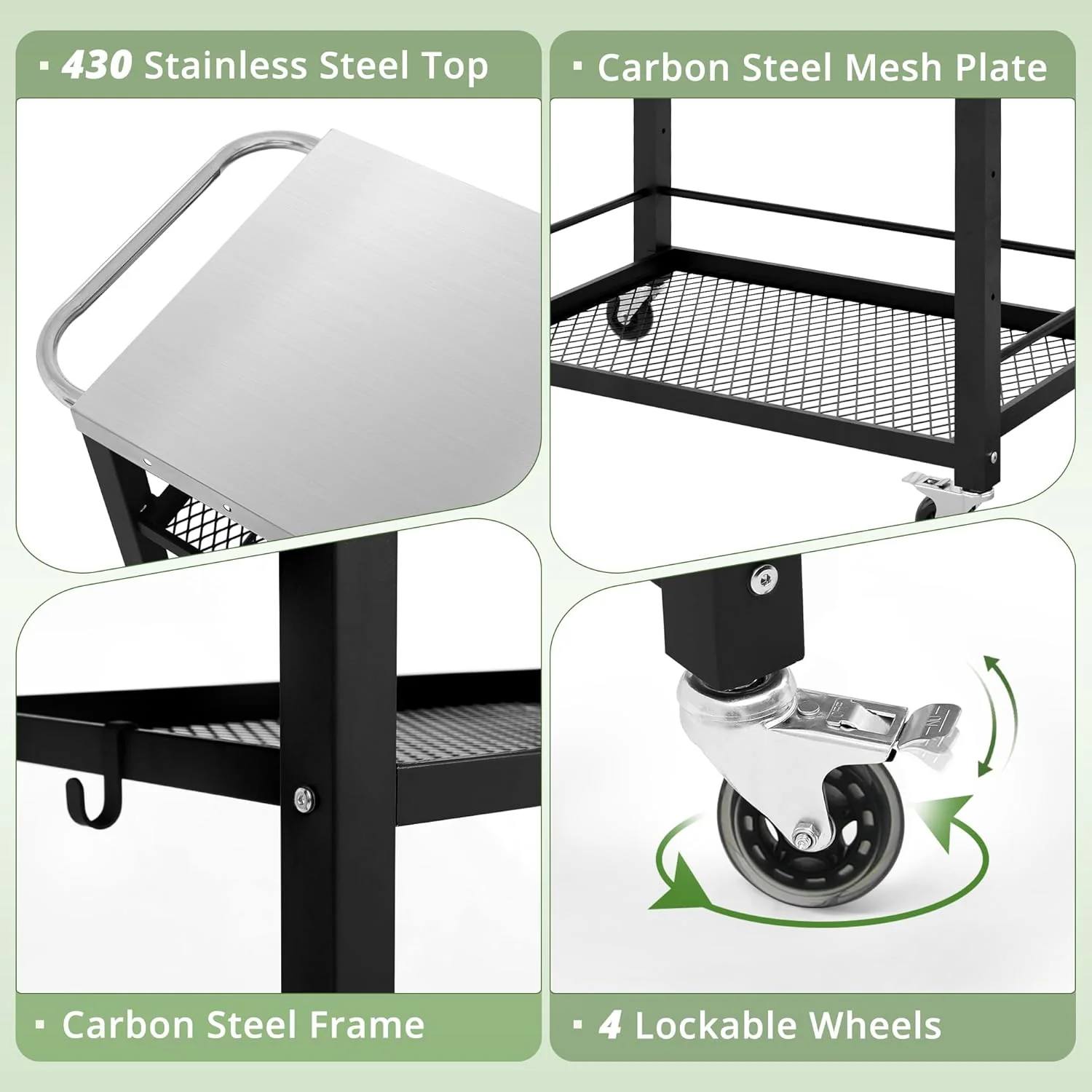 Outdoor Grill Cart Table - Foldable Side Table, Portable Pizza Oven Stand