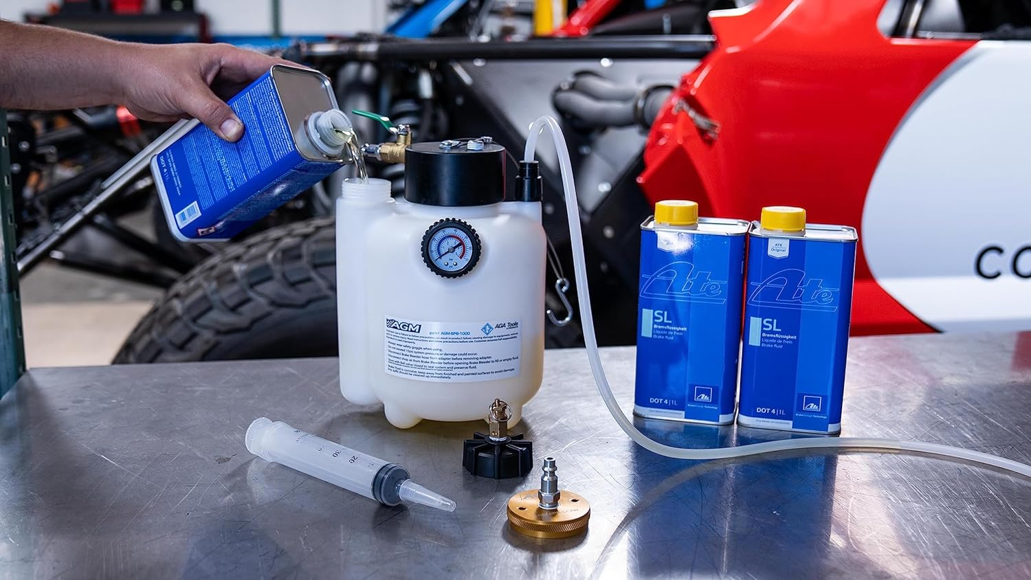 AGM Brake Pressure Bleeder Kit 3L with 1L Catch Bottle, Air Compressor Compatible, ABS & Traction Control, One-Person Use